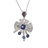 A SAPPHIRE AND DIAMOND PENDANT