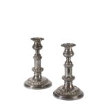 TWO PAIR OF GEORGIAN STYLE SILVER PLATED CANDLESTICKS