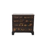 GEORGE II LACQUERED AND PARCEL GILT PINE CHEST OF DRAWERS