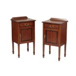 PAIR OF SATINWOOD AND PART EBONISED BEDSIDE CUPBOARDS