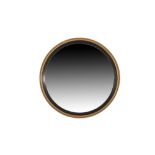 GOLD PAINTED AND PART EBONISED WOOD FRAMED CONVEX WALL MIRROR IN REGENCY TASTE