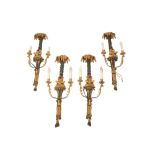 SET OF FOUR CARVED PAINTED-GILTWOOD AND GESSO WALL SCONCES