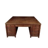 SUBSTANTIAL AND IMPRESSIVE VICTORIAN CARVED OAK AND LEATHER INSET PARTNERS' DESK