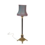 LATE VICTORIAN GILT BRASS AND PATINATED METAL COLUMNAR STANDARD LAMP