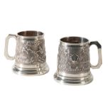 PAIR OF INDIAN SILVER TANKARDS, DATED 1957