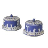 PAIR OF JASPERWARE CHEESE DOMES