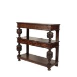CARVED OAK, MARQUETRY AND PARQUETRY THREE TIER BUFFET