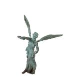 ITALIAN VERDIGRIS PATINATED BRONZE MODEL OF A WINGED VICTORY OR NIKE FIGURE