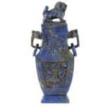 CARVED LAPIS-LAZULI ARCHAISTIC VASE AND COVER, LATE QING DYNASTY