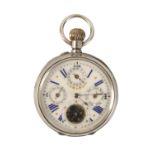 GENTLEMAN'S SILVER CASED CHRONOGRAPH OPEN-FACED POCKET WATCH