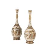 LARGE PAIR OF JAPANESE SATSUMA BOTTLE VASES, MEIJI PERIOD