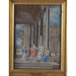 MANNER OF NICOLAS POUSSIN (1594-1665) Figures viewing jewellery in an elegant portico