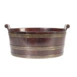 GEORGE II BRASS BANDED WALNUT OYSTER BUCKET OR JARDINIERE