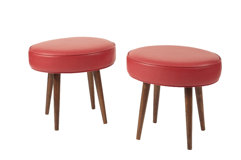 PAIR OF OVAL CUSHIONED STOOLS