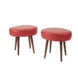 PAIR OF OVAL CUSHIONED STOOLS