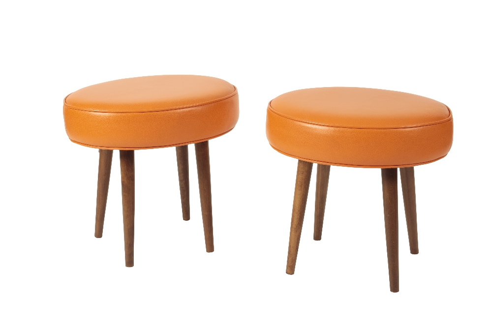 PAIR OF OVAL CUSHIONED STOOLS