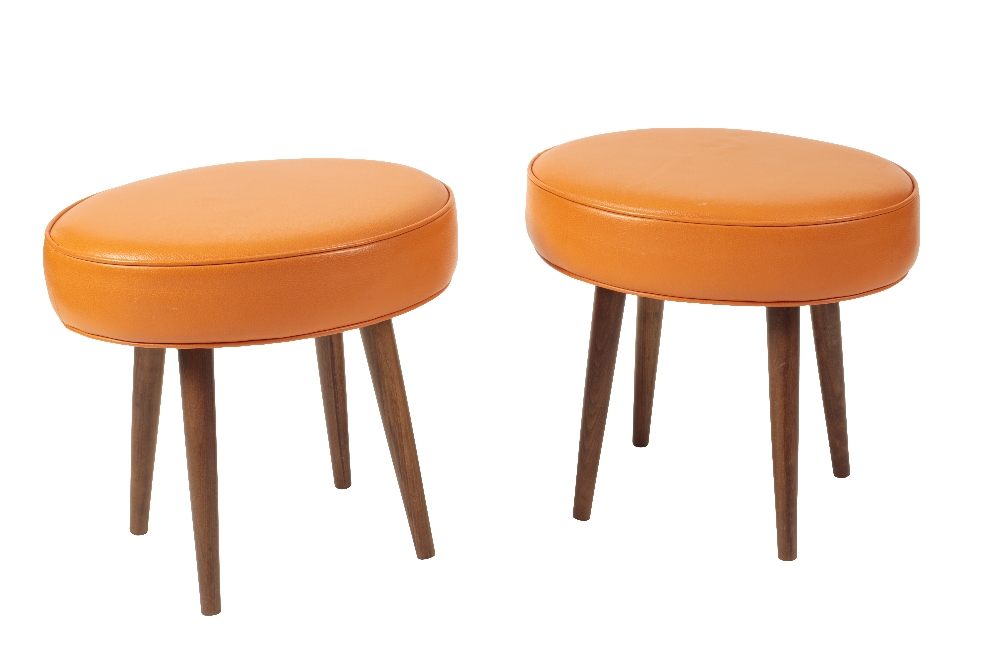 PAIR OF OVAL CUSHIONED STOOLS