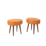 PAIR OF OVAL CUSHIONED STOOLS