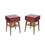 PAIR OF BESPOKE BEDSIDE CABINETS IN RED