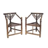 PAIR OF VICTORIAN BOBBIN TURNED OAK ARMCHAIRS