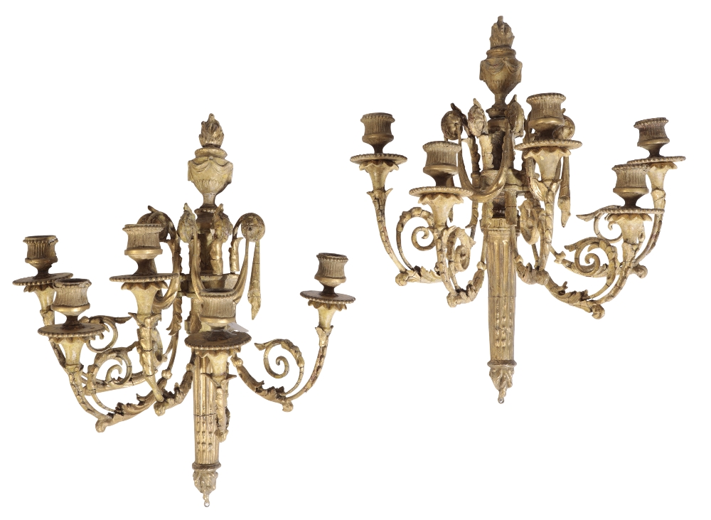 PAIR OF GILD WOOD AND COMPOSITION FIVE BRANCH WALL APPLIQUES