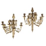 PAIR OF GILD WOOD AND COMPOSITION FIVE BRANCH WALL APPLIQUES