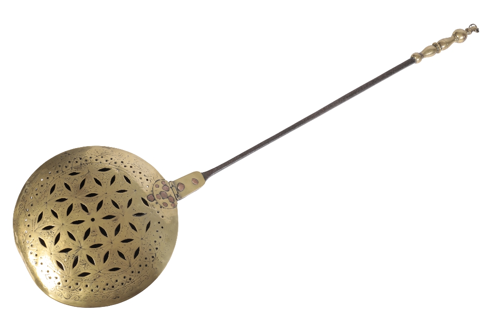 GEORGE II PIERCED BRASS WARMING PAN