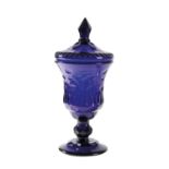 LARGE BOHEMIAN BLUE GLASS CUP AND COVER