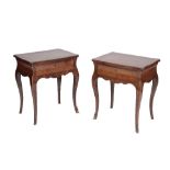 PAIR OF LOUIS XV STYLE KINGWOOD AND MARQUETRY VENEERED SIDE TABLES