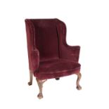 QUEEN ANNE STYLE UPHOLSTERED WING BACK ARMCHAIR