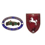 TWO MOTOR CLUB CAR BADGES c1950s