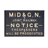MID & G. N. JOINT RAILWAY CAST IRON SIGN