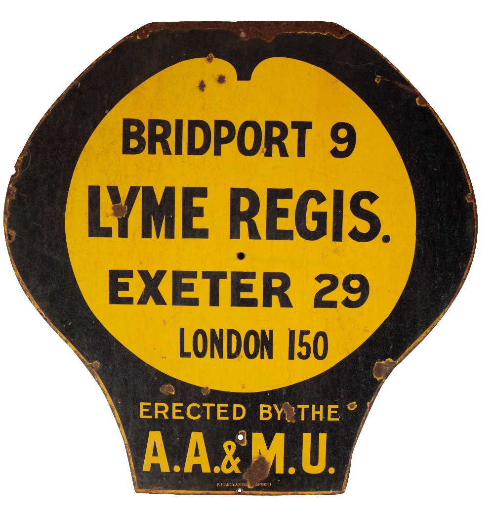 BRIDPORT, LYME REGIS AND EXETER ORIGINAL ENAMEL ROAD SIGN