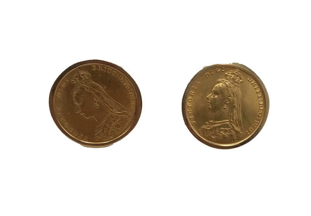 A PAIR OF QUEEN VICTORIA 1892 GOLD SOVEREIGN CUFF LINKS