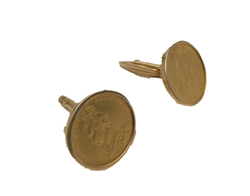 A PAIR OF QUEEN VICTORIA 1892 GOLD SOVEREIGN CUFF LINKS - Image 2 of 3