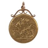 A QUEEN VICTORIA 1887 DOUBLE SOVEREIGN PENDANT