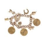 Gold charm bracelet with three half sovereigns