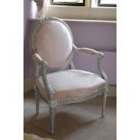 A LOUIS XVI STYLE SILVERED WOOD FAUTEUIL