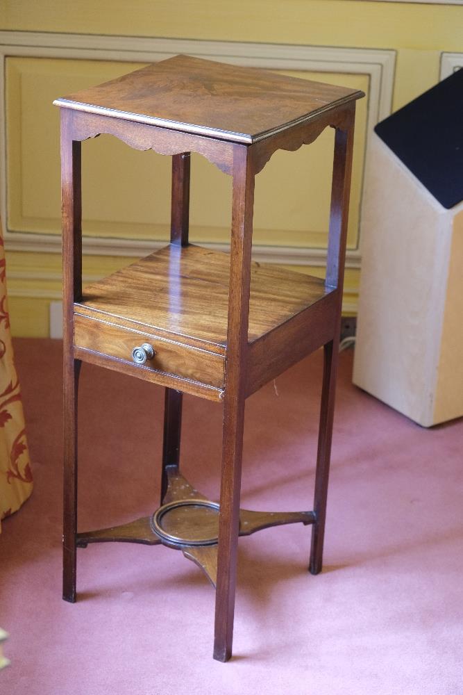 A MATCHED PAIR OF LATE GEORGE III MAHOGANY BEDSIDE TABLES