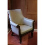 A REGENCY MAHOGANY LEATHER BERGERE ARMCHAIR