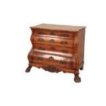 A DUTCH WALNUT AND MARQUETRY BOMBE CHEST OF DRAWERS,