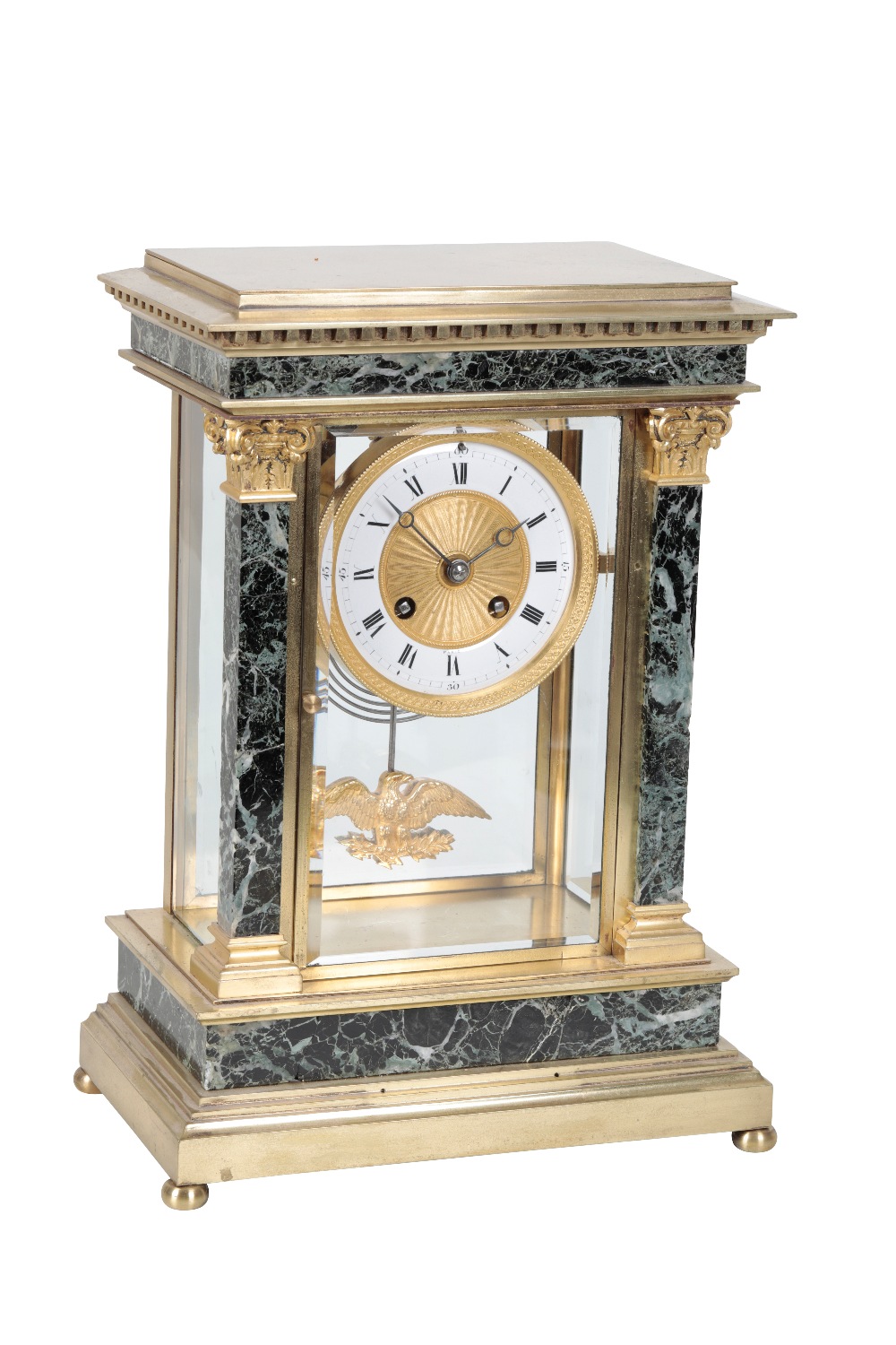 A VICTORIAN FOUR GLASS, GILT BRONZE AND ITALIAN SERPENTINE MARBLE MOUNTED MANTEL CLOCK, - Image 2 of 2