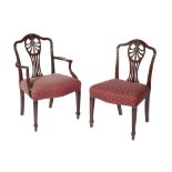 A SET OF SIX MAHOGANY AND UPHOLSTERED DINING CHAIRS IN GEORGE III STYLE