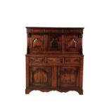 A GEORGE I OAK DUODARN CUPBOARD,