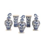 A GARNITURE OF FIVE DUTCH DELFTWARE VASES