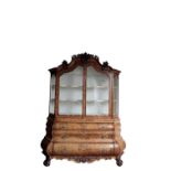 A FINE DUTCH BURR WALNUT GLAZED CABINET ON CHEST,