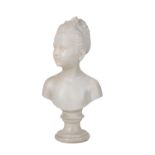 AFTER JEAN-ANTOINE HOUDON, (FRENCH, 1741 - 1828), A SCULPTED WHITE MARBLE BUST OF A GIRL,
