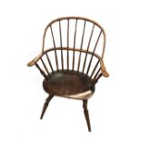 A NEW ENGLAND ASH AND BEECH SPINDLE BACK ELBOW CHAIR,