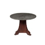 A RESTAURATION MARBLE TOPPED MAHOGANY CENTRE TABLE,