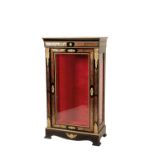 AN EBONISED WOOD AND BOULLE WORKED VITRINE,
